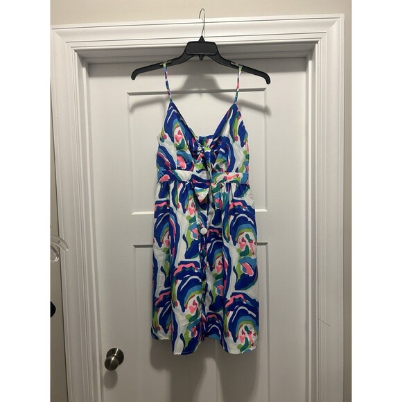 New Southern Flock Women’s Medium Colorful Abstract V-Neck Strappy Mini Dress - Picture 1 of 7